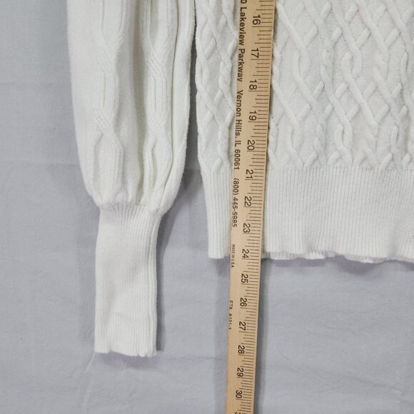 Elie Tahari Textured Pullover Sweater Size Large White Puff Extra Long Sleeve - Picture 5 of 9